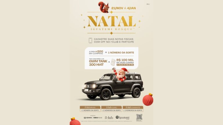 Iguatemi Bosque sorteará GWM Tank 300 e R$ 100 mil em vales-compras no Natal