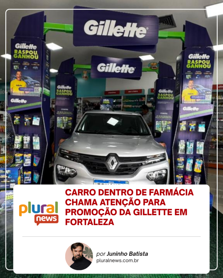 Carro dentro de farmácia chama atenção para promoção da Gillette em Fortaleza
